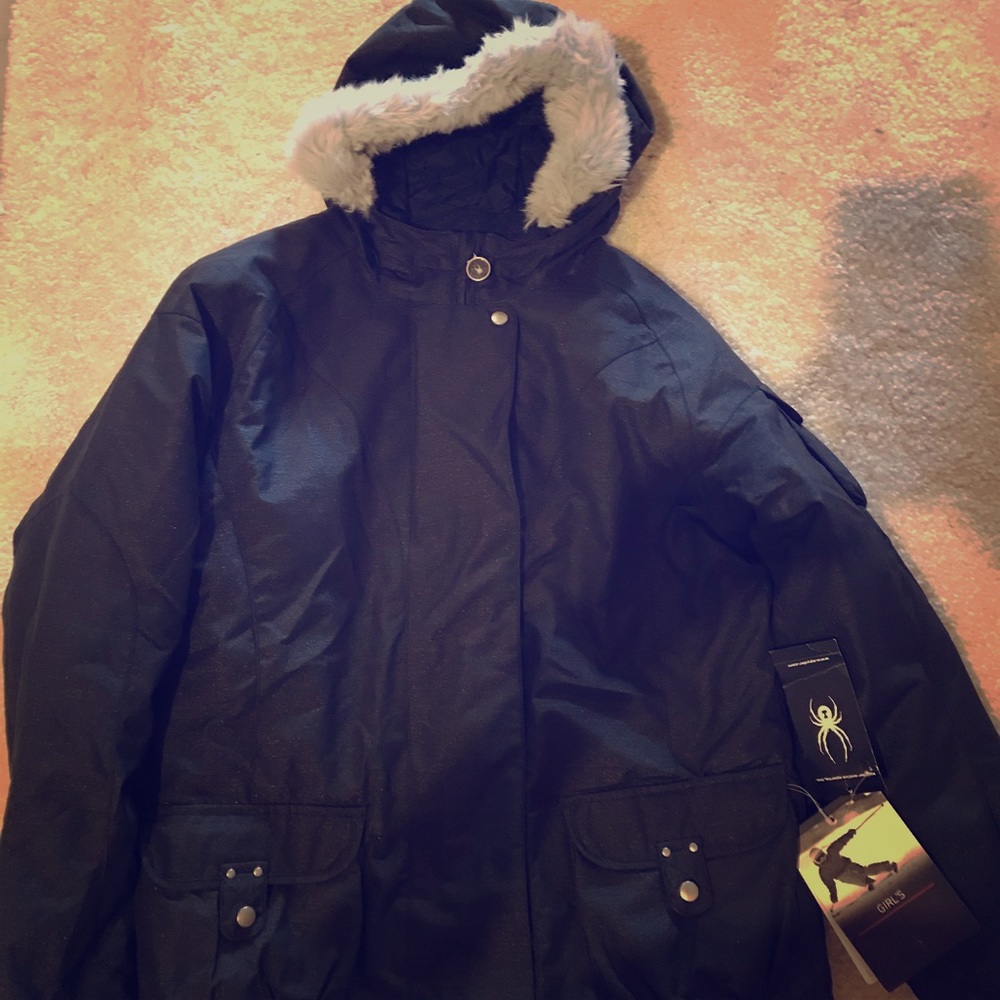 Spyder girls size 18 jacket- black glitter- NWT
